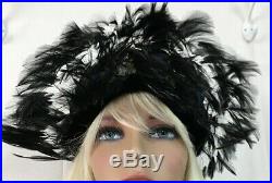 Vintage Christian Dior Hat 1960s Black Feather Headpiece Party Womens