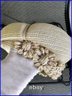 Vintage Christian Dior Hat Raffia Straw Mushroom Ivory Floral