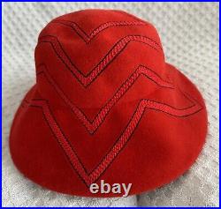 Vintage Christian Dior Licence Chapeaux Wide Brim Hat Red Felt Black Embroidery