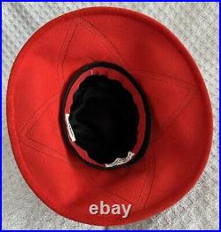 Vintage Christian Dior Licence Chapeaux Wide Brim Hat Red Felt Black Embroidery