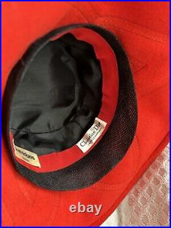 Vintage Christian Dior Licence Chapeaux Wide Brim Hat Red Felt Black Embroidery