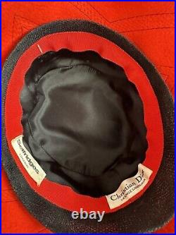 Vintage Christian Dior Licence Chapeaux Wide Brim Hat Red Felt Black Embroidery