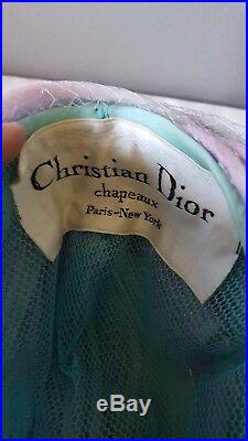 Vintage Christian Dior Paris Pastel Yarn Cloud Chapeaux Turban Hat Netting