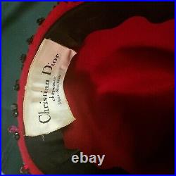 Vintage Christian Dior chapeaux ParisNew York Flapper Red Hat, Short fur beaded