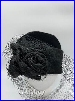 Vintage Christine A. Moore Olivia Hat NWT Made in USA Black MSRP $228 Pip