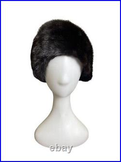 Vintage Claire Of Cameo New York Black Mink Fur Womens Pillbox Hat