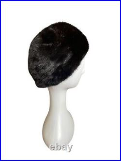 Vintage Claire Of Cameo New York Black Mink Fur Womens Pillbox Hat