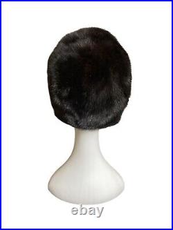 Vintage Claire Of Cameo New York Black Mink Fur Womens Pillbox Hat