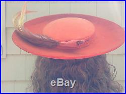 Vintage Classy Outing Women's Velvet Orange Feathered Old Fashioned Hat Ladies