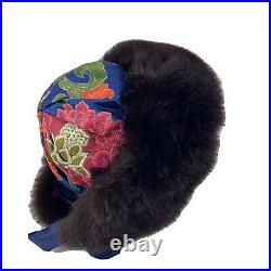 Vintage Colorful Brocade Tibetan Fur Hat