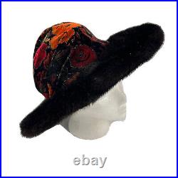 Vintage Colorful Brocade Wide Brim Fur Hat