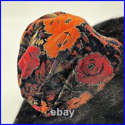 Vintage Colorful Brocade Wide Brim Fur Hat