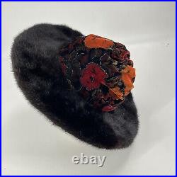 Vintage Colorful Brocade Wide Brim Fur Hat