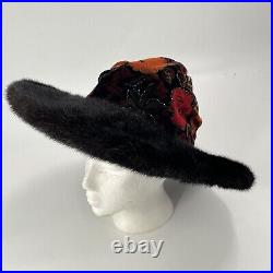 Vintage Colorful Brocade Wide Brim Fur Hat