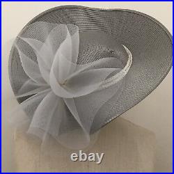 Vintage Deborah Hat Gray Straw Sequins Net Flower Church Cocktail 6 7/8