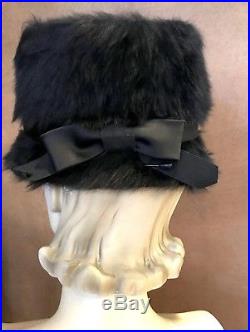 Vintage Dior Black Angora Mod 1960s Audrey Hepburn Style Deep Cloche Hat