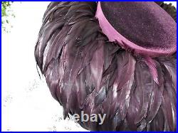 Vintage Donna Vinci Couture Dark Purple Feather & 100% Wool Felt Hat 22 1/2