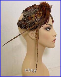 Vintage Dramatic Fascinator Hat Pheasant Feathers & Talon 1950s YY458