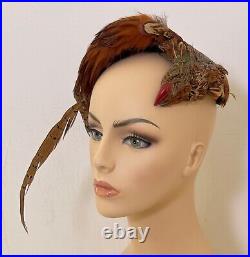 Vintage Dramatic Fascinator Hat Pheasant Feathers & Talon 1950s YY458