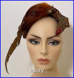 Vintage Dramatic Fascinator Hat Pheasant Feathers & Talon 1950s YY458