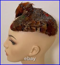 Vintage Dramatic Fascinator Hat Pheasant Feathers & Talon 1950s YY458