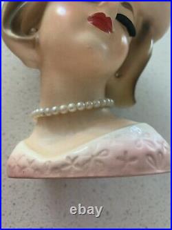 Vintage ENESCO Hat Girl Lady Headvase / Head Vase Figurine