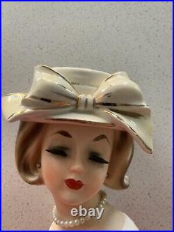 Vintage ENESCO Hat Girl Lady Headvase / Head Vase Figurine