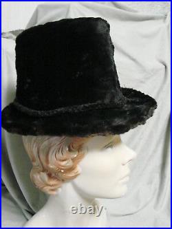 Vintage Edwardian Furry Beaver Hat Brim BLACK Top Hat Tall Antique Percher Fur