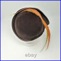 Vintage Elsa Schiaparelli Avant Garde Capulet Hat Sz 22 Brown Felt Feathers Oran