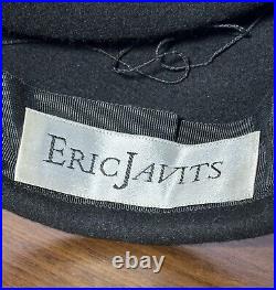 Vintage Eric Javits Cloche PIllbox Hat Black With Black Floral Decor