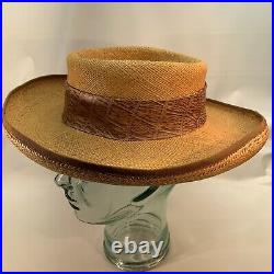 Vintage Eric Javits Straw Straw Hat Squishee Hampton Nantucket Beach Club Panama