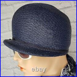 Vintage Evelyn Varon Exclusive Cloche Hat Blue Straw Hottie Roadster 60s Style