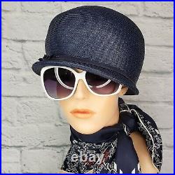 Vintage Evelyn Varon Exclusive Cloche Hat Blue Straw Hottie Roadster 60s Style