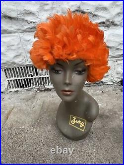 Vintage Feather Hat Women's Orange Bird