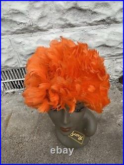 Vintage Feather Hat Women's Orange Bird