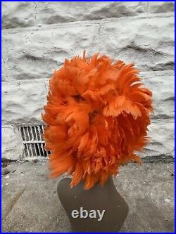 Vintage Feather Hat Women's Orange Bird