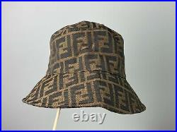Vintage Fendi Zucca Monogram Print Canvas Buket Hat Cap Brown One Size