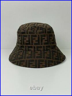 Vintage FendiZucca Monogram Cotton Canvas Bucket Hat Cap Brown One Size