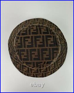 Vintage FendiZucca Monogram Cotton Canvas Bucket Hat Cap Brown One Size