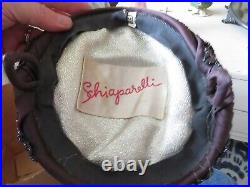 Vintage Flapper Schiaparelli Paris France Heavily Beaded Dark Bluish Black Hat