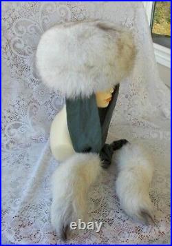 Vintage Fox Fur Hat 23 and Attachable Gray Scarf With Fox Fur Tails M/L Lovely