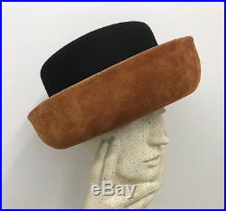 Vintage Frank Olive Hat Nwt $250.00 New Old Stock Black Wool Brown Suede