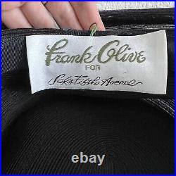 Vintage Frank Olive for Saks 5th Ave Women's Black Hat Bow Wide Brim Derby Party