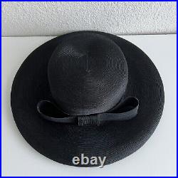 Vintage Frank Olive for Saks 5th Ave Women's Black Hat Bow Wide Brim Derby Party