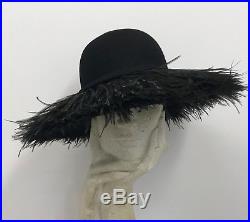 Vintage From My Private Collection Frank Olive Ostrich Hat Black Wool Fabulous