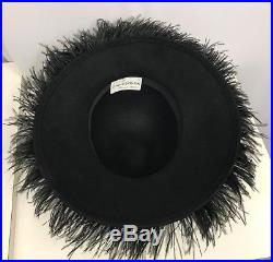 Vintage From My Private Collection Frank Olive Ostrich Hat Black Wool Fabulous