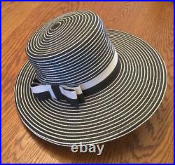 Vintage Genevieve Ladies Black and White Straw Dress Hat withOriginal Hat Box