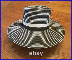 Vintage Genevieve Ladies Black and White Straw Dress Hat withOriginal Hat Box