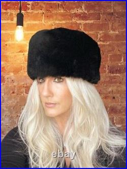 Vintage Genuine Sheepskin Hat Womens Black Dr. Zhivago Style 1950s Large Size