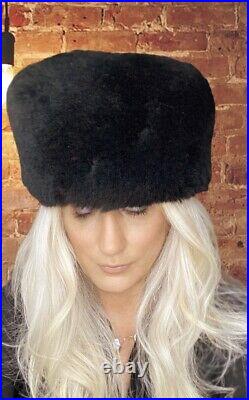 Vintage Genuine Sheepskin Hat Womens Black Dr. Zhivago Style 1950s Large Size